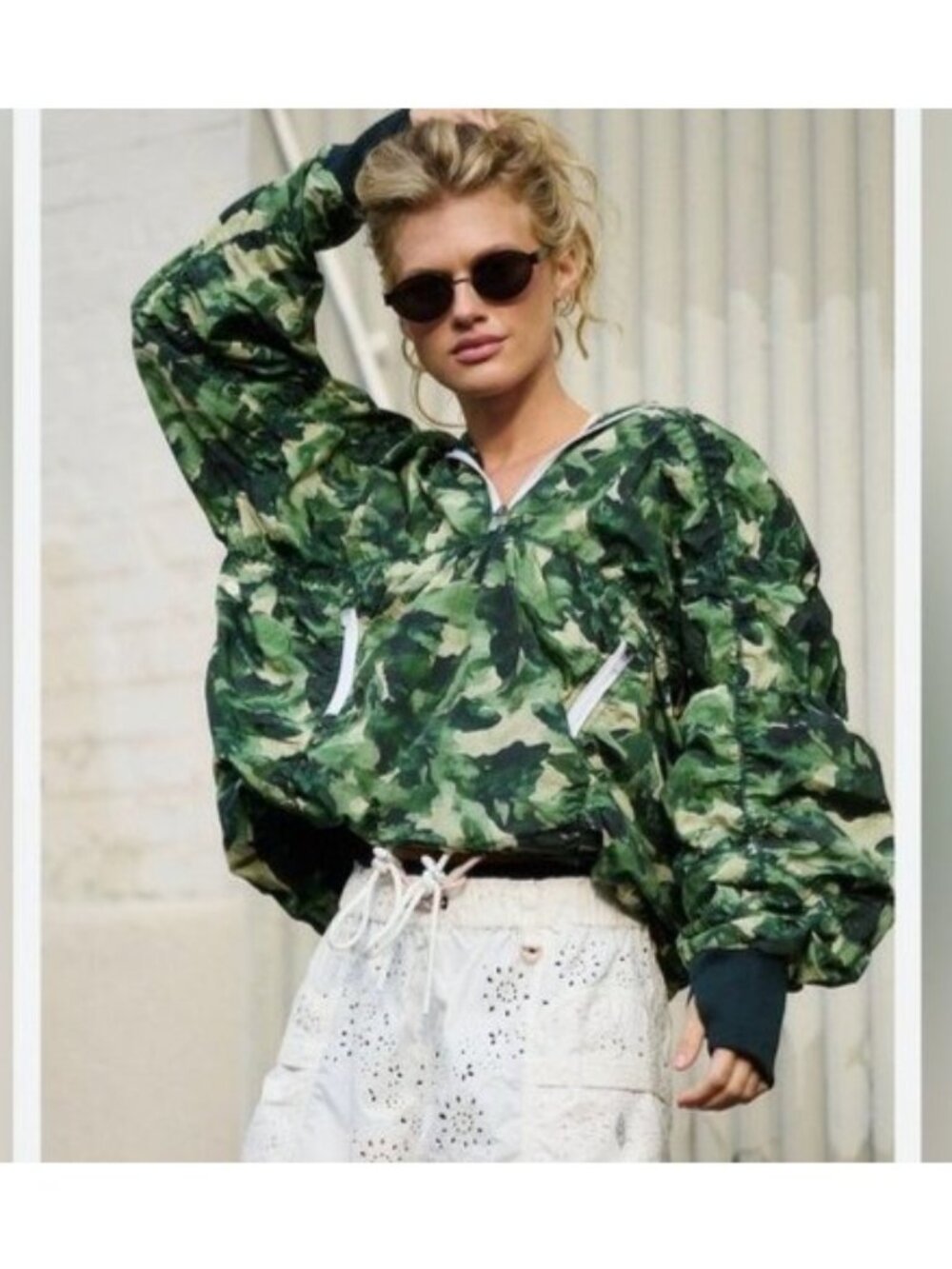 Free People Happy Camper Camo Pullover Jacket Women XL 90s Athletic Gorpcore